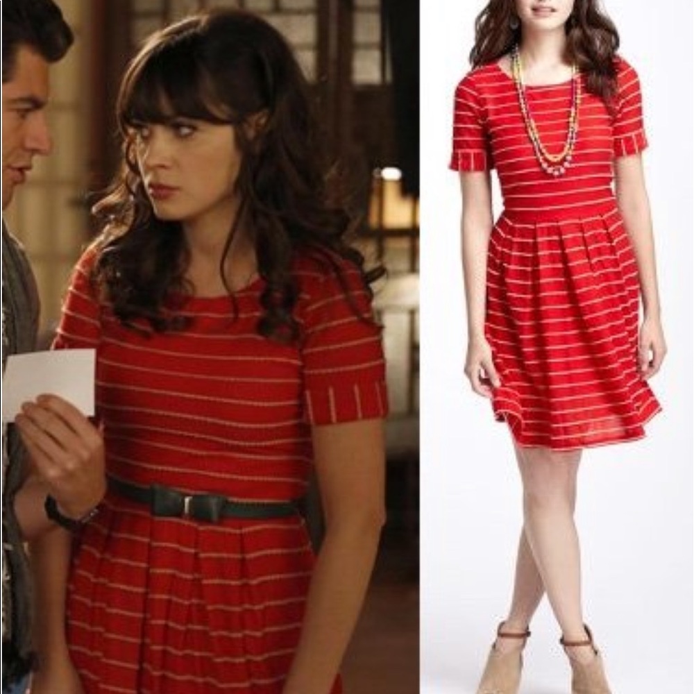 Anthropologie Bordeaux Scallop Stripes Dress